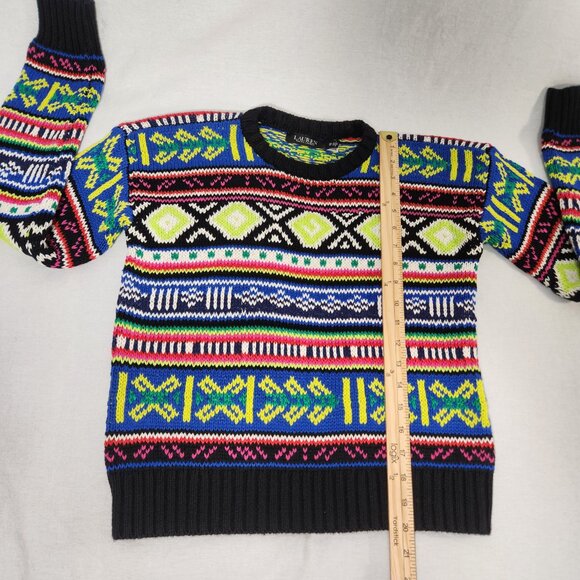 LAUREN Unisex Multicolor Geo-Motif Cotton-Linen Crewneck Sweater Size XS Ex. Con - Picture 14 of 16